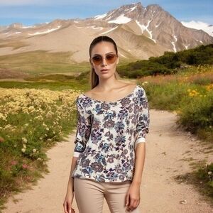 Kalleigh Women's Pink Paisley Print Cross Back Blouse M Cotton Rayon Multicolor